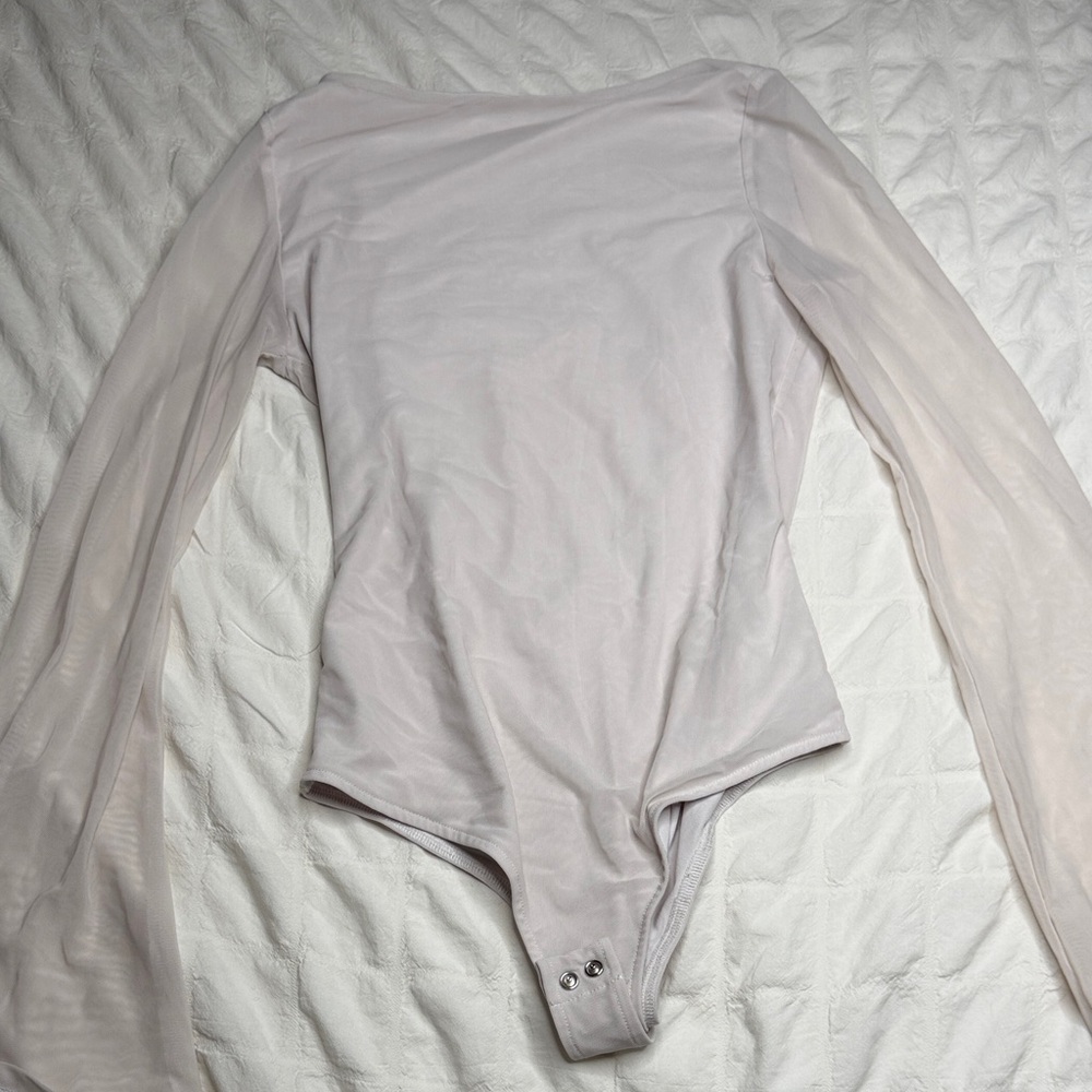 ReoRia White Bodysuit with Sheer Sleeves